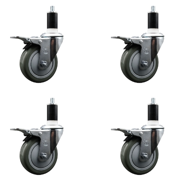 Service Caster 4'' Gray Poly Swivel 1-3/8'' Expanding Stem Caster Set Total Lock Brake, 4PK SCC-EXTTL20S414-PPUB-138-4 - main